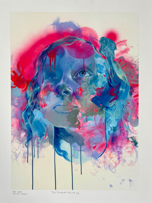 Image of artwork, blue pink abstract art print